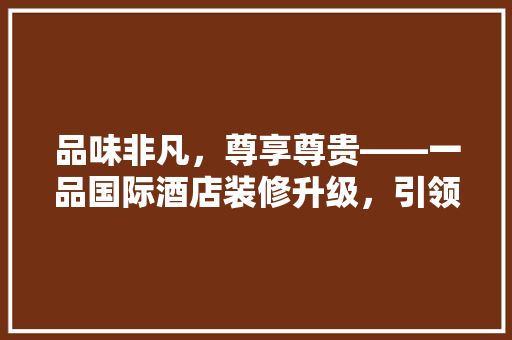 品味非凡，尊享尊贵——一品国际酒店装修升级，引领奢华生活新潮流