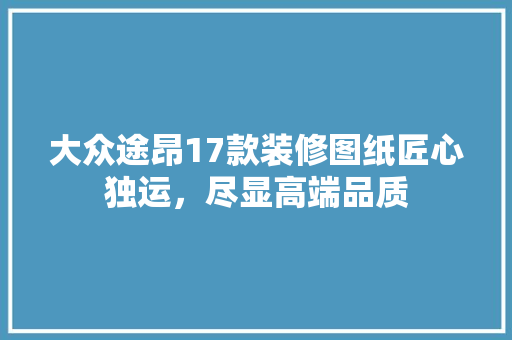 大众途昂17款装修图纸匠心独运，尽显高端品质