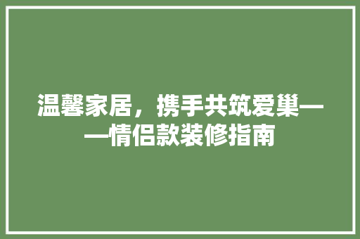 温馨家居，携手共筑爱巢——情侣款装修指南