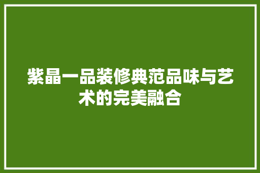 紫晶一品装修典范品味与艺术的完美融合