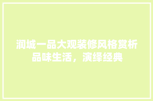 润城一品大观装修风格赏析品味生活，演绎经典
