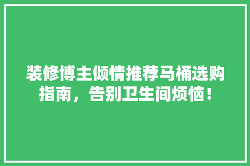 装修博主倾情推荐马桶选购指南，告别卫生间烦恼！