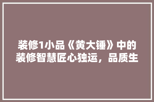 装修1小品《黄大锤》中的装修智慧匠心独运，品质生活