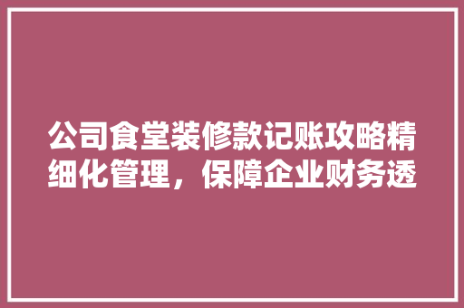 公司食堂装修款记账攻略精细化管理，保障企业财务透明