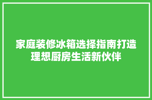 家庭装修冰箱选择指南打造理想厨房生活新伙伴