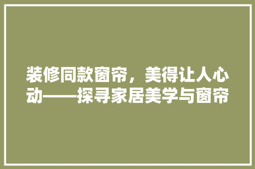 装修同款窗帘，美得让人心动——探寻家居美学与窗帘搭配的艺术