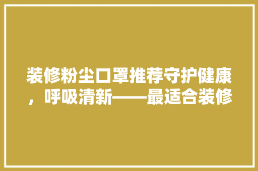 装修粉尘口罩推荐守护健康，呼吸清新——最适合装修工人的防护神器