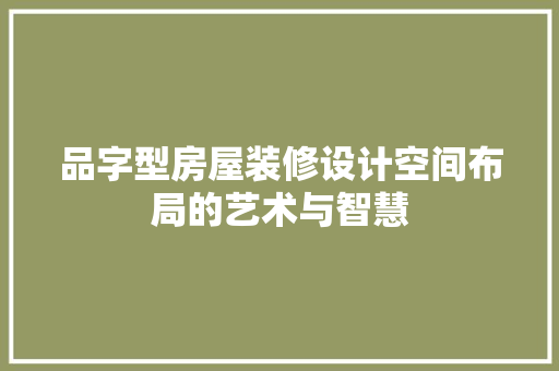 品字型房屋装修设计空间布局的艺术与智慧
