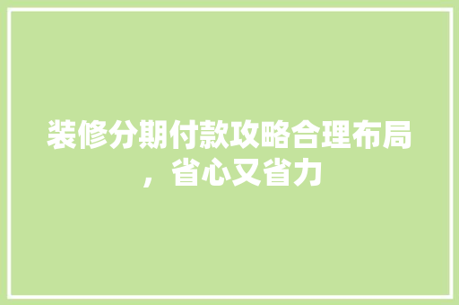 装修分期付款攻略合理布局，省心又省力