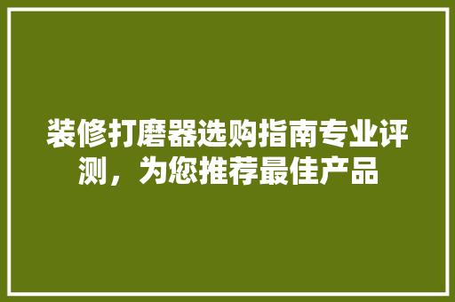 装修打磨器选购指南专业评测，为您推荐最佳产品