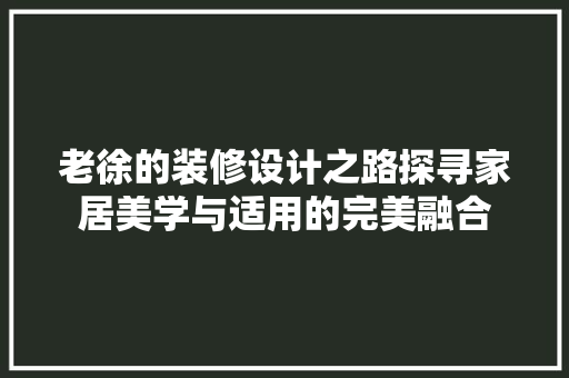 老徐的装修设计之路探寻家居美学与适用的完美融合