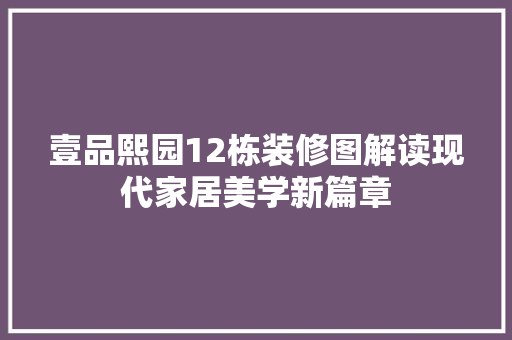 壹品熙园12栋装修图解读现代家居美学新篇章  第1张