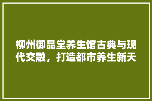 柳州御品堂养生馆古典与现代交融,打造都市养生新天地 第1张 柳州御品堂养生馆古典与现代交融,打造都市养生新天地 第1张