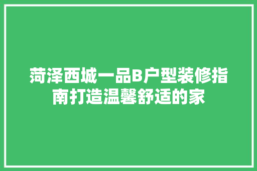 菏泽西城一品B户型装修指南打造温馨舒适的家  第1张