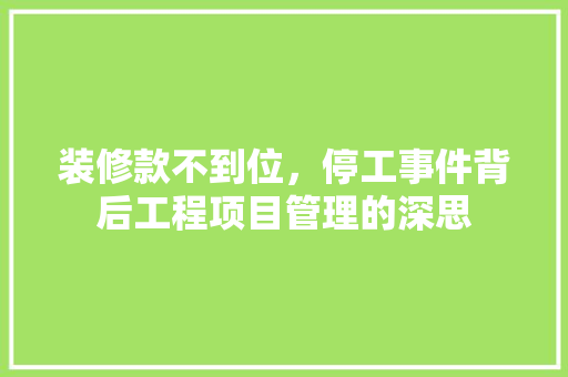 装修款不到位，停工事件背后工程项目管理的深思  第1张
