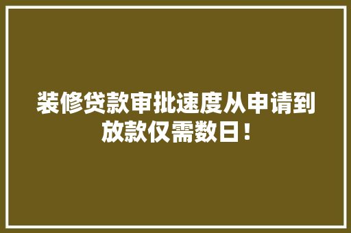 装修贷款审批速度从申请到放款仅需数日！