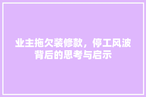 业主拖欠装修款,停工风波背后的思考与启示 第1张 业主拖欠装修款,停工风波背后的思考与启示 第1张