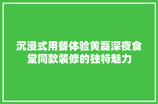 沉浸式用餐体验黄磊深夜食堂同款装修的独特魅力