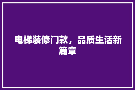 电梯装修门款，品质生活新篇章  第1张