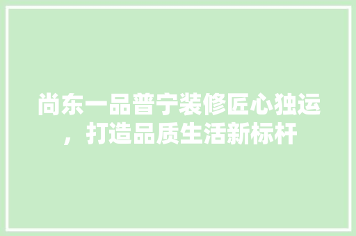 尚东一品普宁装修匠心独运，打造品质生活新标杆