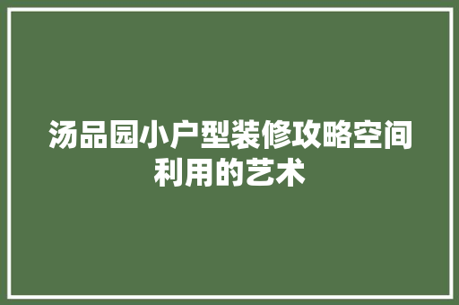 汤品园小户型装修攻略空间利用的艺术 第1张 汤品园小户型装修攻略空间利用的艺术 第1张