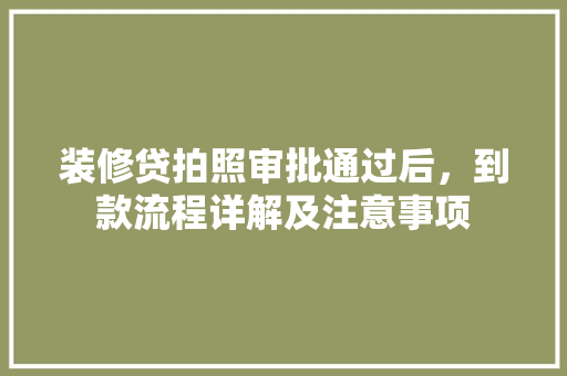 装修贷拍照审批通过后，到款流程详解及注意事项
