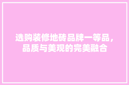 选购装修地砖品牌一等品，品质与美观的完美融合  第1张